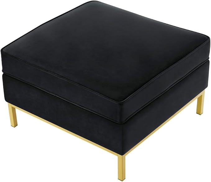 24KF Large Velvet Ottoman, Upholstered Padded Cushion Ottoman Table, Large Foot Rest for Living Room - Black