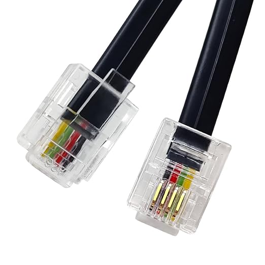 Phone Cable 15 Feet Telephone Line Cord with RJ11 6P4C Connectors for Landline Phone, Fax Machine and Modem, for Both in-Wall and Out-Wall Using, Black, AV04607