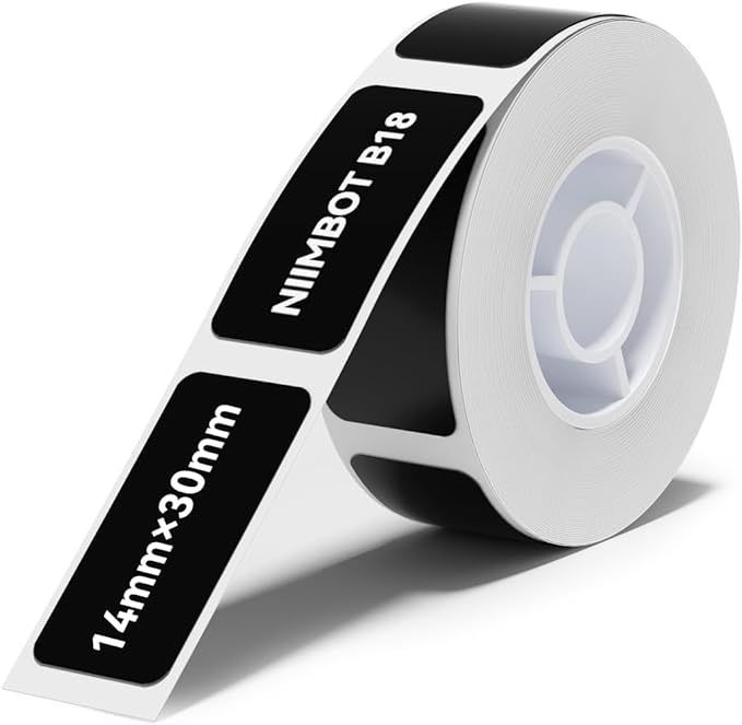 NIIMBOT Thermal Transfer Labels 0.55''x1.18'', Only for B18 Label Maker, PET Material, Waterproof and High-Temperature Resistance, Long Storage Time, Black(14x30mm-190)