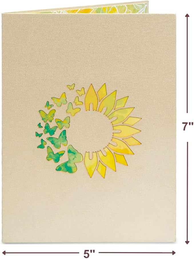 Paper Love 3D Sunflowers Pop Up Card, For Fall, Birthday, Thanksgiving, Thinking of You, Sympathy, All Occasion - 5" x 7" Cover - Includes Envelope and Removable Note Tag