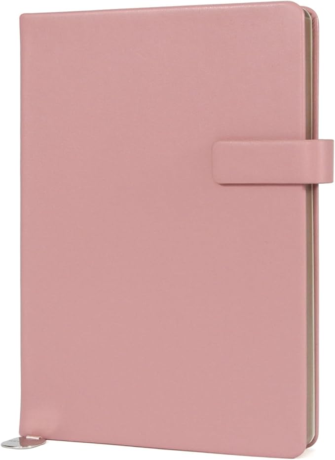 A5 Hard Cover Notebook with Pen Holder, Gold Edges & 180° Lay Flat - Large 5x8.25 Lined, Bookmark, Gift Box - Durable Journal for Office, Study, Travel - Writers, Students (Pink)