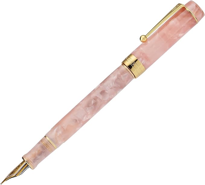 Jinhao 100 Fountain Pen Celluloid Classic Style, #6 Nib Smooth Writing Instrument with Refillable Converter and Pen Case Set