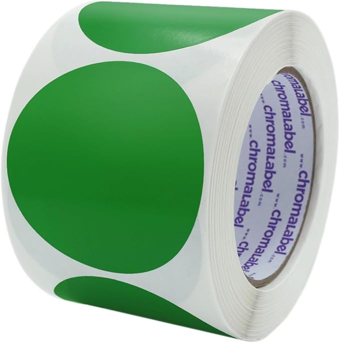 ChromaLabel 3 Inch Round Label Permanent Color Code Dot Stickers, 500 Labels per Roll, Green