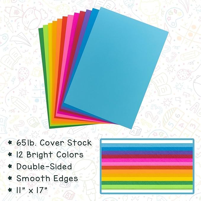 Hygloss White Cardstock - 11x17-Inch, 50 Sheets, 65 lb/ 176 gsm, Fade-Resistant, Acid-Free Color Card Stock Paper
