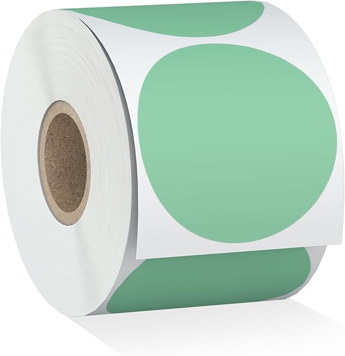 Misofuki 2" 750 Labels Green Circle Direct Thermal Stickers Labels Roll Compatible with Zebra, Rollo, MUNBYN, Self-Adhesive Round Direct Thermal Labels