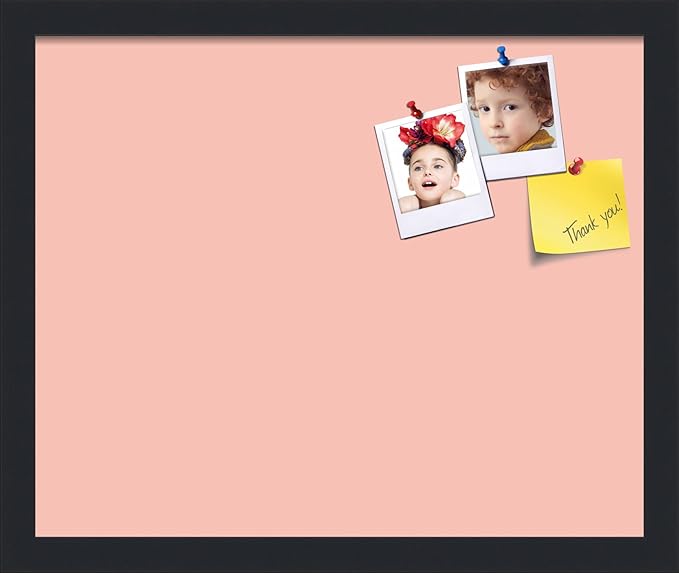 PinPix 17x14 Inch Cork Bulletin Board. This Decorative Framed Pin Board Comes with Pink Pastel Design and a Satin Black Frame. Ideal for Home Office Decor or Message Board (PinPix-1813)