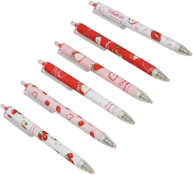 YYaaloa 12pcs Cute Strawberry Pens Black Gel Ink Pens Retractable 0.5mm Gel Pens Nice Gifts Fun Pens for Kids Girls Boys Christmas Gifts