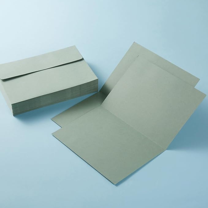 Wishop 50 Pack Self-Adhesive Envelopes with Fold Cards for Wedding Invitations, Greeting Cards, Baby Shower, Letter Mailing (Sage-Green, 4x6)