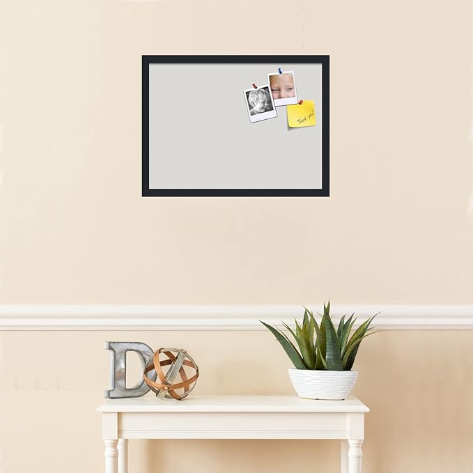 PinPix 22x16 Inch Cork Bulletin Board. This Decorative Framed Pin Board Comes with Light Stone Design and a Satin Black Frame. Ideal for Home Office Decor or Message Board (PinPix-1809)