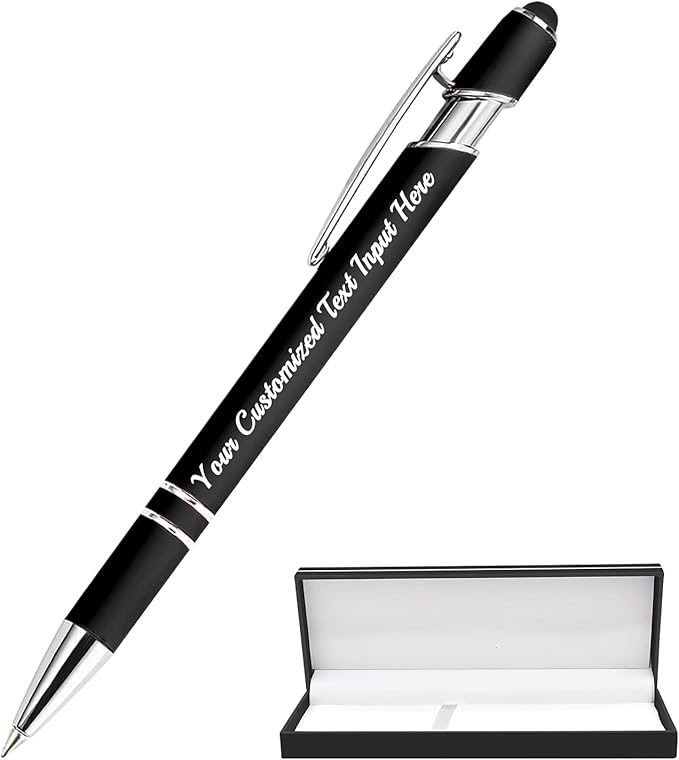 Personalized Ballpoint Pen 1pcs, Custom Pens Free Engraved Bulk with Name Logo, Soft Black Ink Stylus with Touch Metal Office, Gift for Anniversaries, Graduations, Birthdays