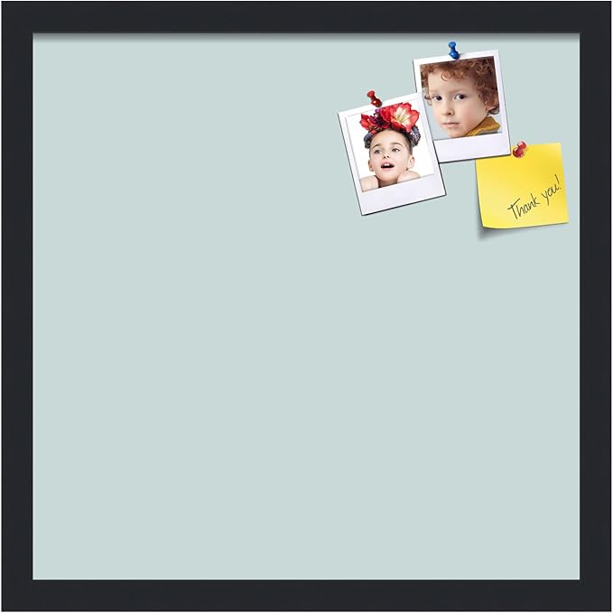 PinPix 17x17 Inch Cork Bulletin Board. This Decorative Framed Pin Board Comes with Soft Blue Design and a Satin Black Frame. Ideal for Home Office Decor or Message Board (PinPix-1814)