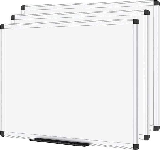 VIZ-PRO Dry Erase Board/Whiteboard, Non-Magnetic, Pack of 3, 24 X 18 Inches, Wall Mounted Board for School Office and Home