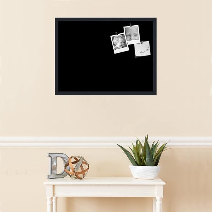 PinPix 27x20 Inch Cork Bulletin Board. This Decorative Framed Pin Board Comes with Solid Black Design and a Satin Black Frame. Ideal for Home Office Decor or Message Board (PinPix-622)