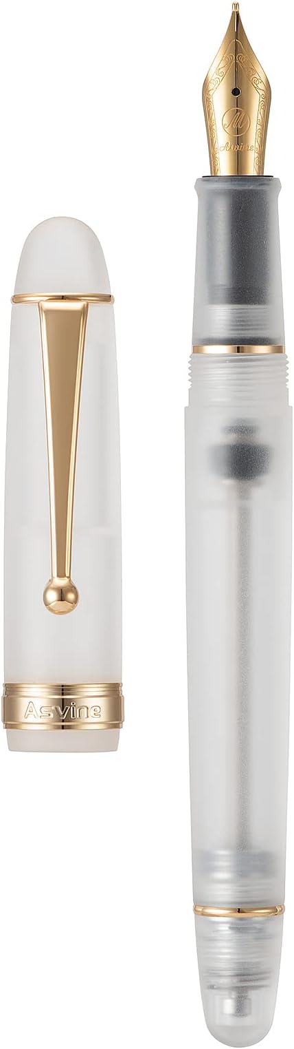 Asvine V126 Vacuum Filling Fountain Pen Medium Nib, Frosted Transparent Clear Acrylic, Large-Capacity with Gift Case