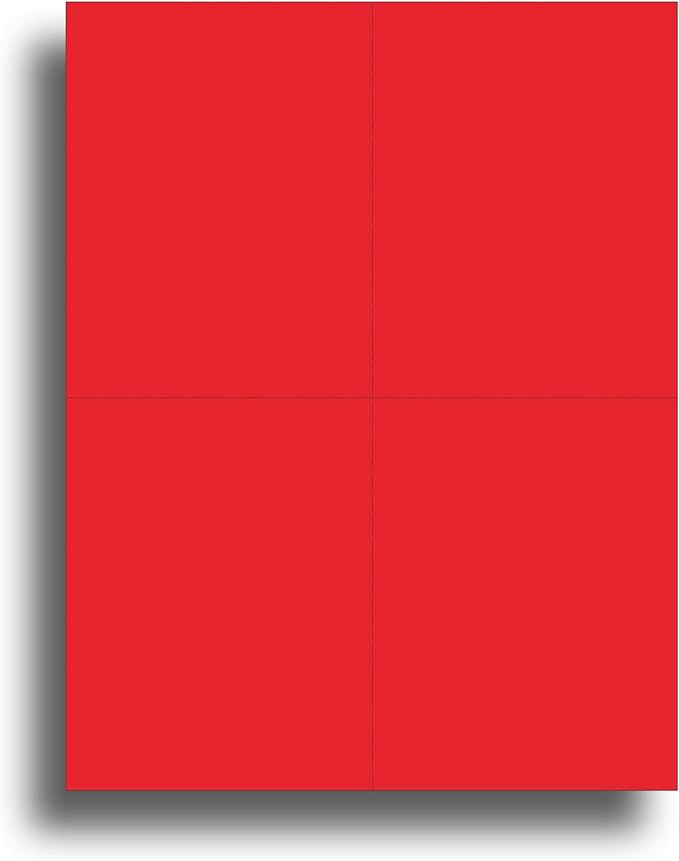 Blank Colored 4-up Postcard Paper by Desktop Publishing Supplies - 25 Sheets / 100 Postcards Pack - Printable with Laser or Inkjet Printer - Plain Matte Cardstock (Holiday Red)