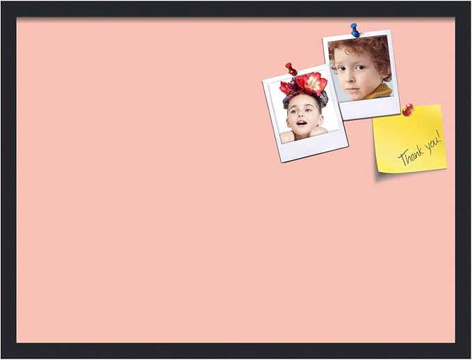PinPix 27x20 Inch Cork Bulletin Board. This Decorative Framed Pin Board Comes with Pink Pastel Design and a Satin Black Frame. Ideal for Home Office Decor or Message Board (PinPix-1813)