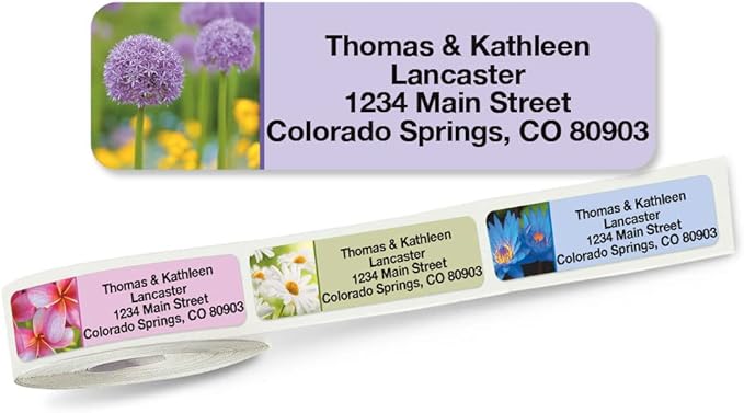 Colorful Images Floral Fantasy Rolled Personalized Return Address Mailing Labels with Dispenser, Customize with Name & Shipping Address, 250 ¾” x 2½” Self Adhesive, Easy Peel Label Roll