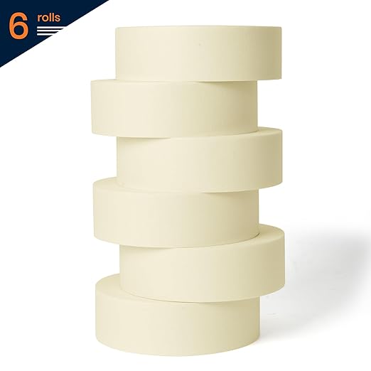 General Purpose Masking Tape 1.41 Inches x 60 Yards, Beige White Painters Tape for Painting, Labeling, DIY Arts Crafts, Home Office School Projects, 6 Rolls