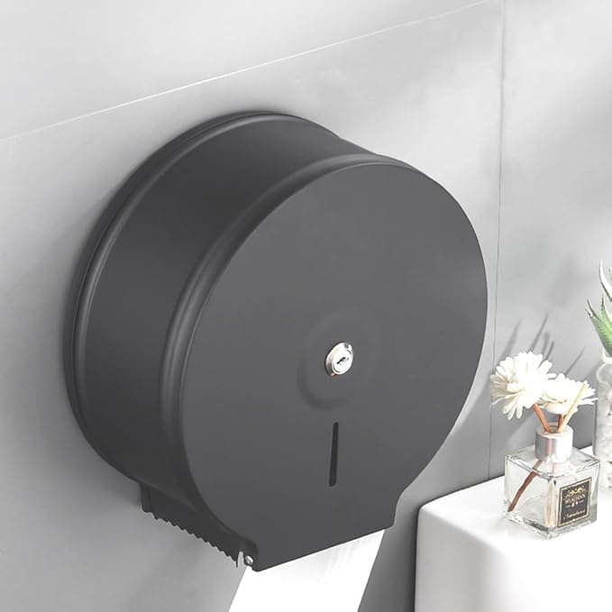 Black Stainless Steel Paper Towel Dispenser Wall Mount, TOBEFORT Commercial Jumbo Toilet Paper Dispenser, 9 Inch Roll with 2.5 Core, Toilet Paper Holder Bath Tissue Dispenser with Lock Key