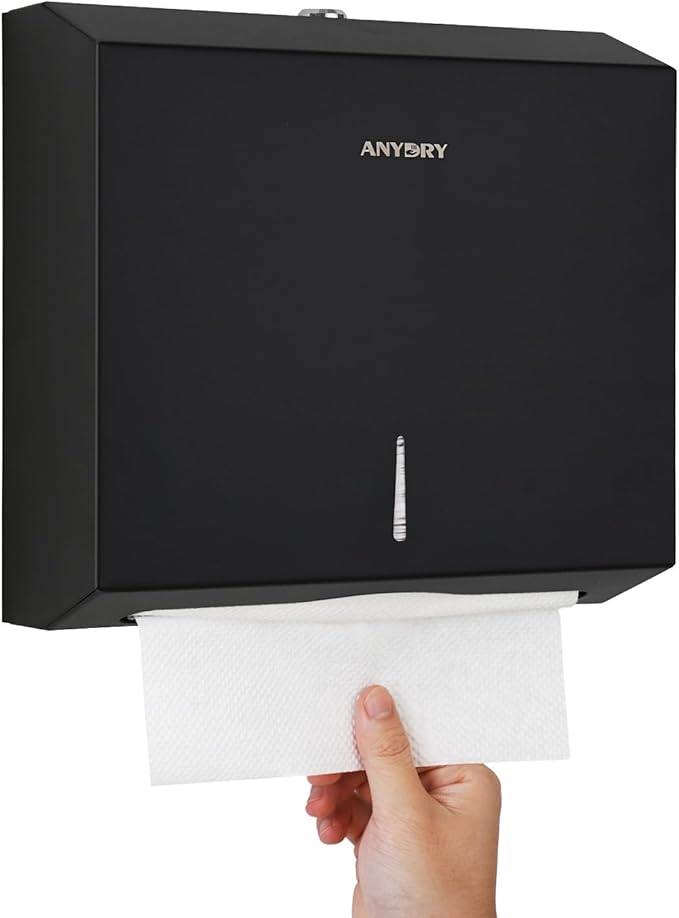 Wall Mount Paper Towel Dispenser 250-Sheet Capacity Matte Black Stainless Steel Lockable Fits Multifold/Z-Fold Towels (Folded Size ≤ 10.6" x 3.9")