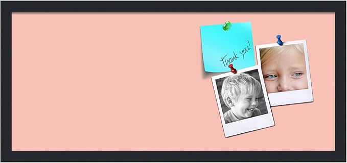 PinPix 28x12 Inch Cork Bulletin Board. This Decorative Framed Pin Board Comes with Pink Pastel Design and a Satin Black Frame. Ideal for Home Office Decor or Message Board (PinPix-1813)