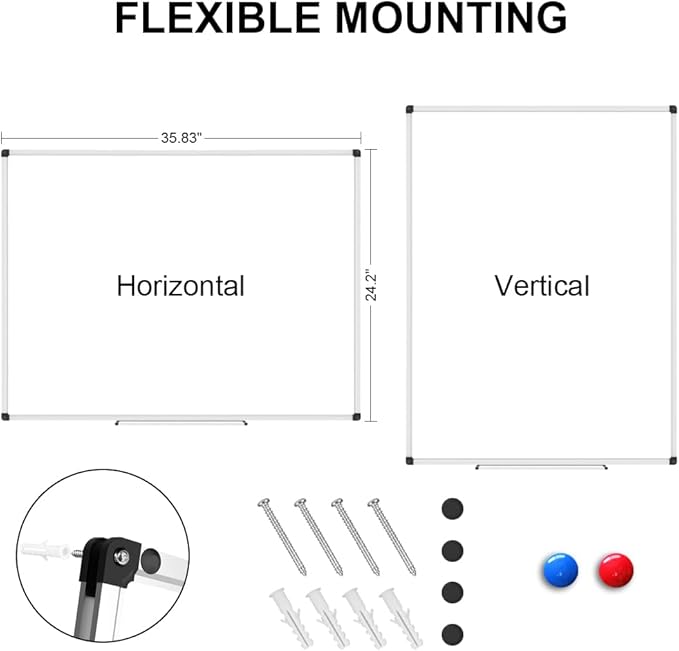 XBoard Porcelain Magnetic Dry Erase Board 36 x 24 Inch, Porcelain Whiteboard with Aluminium Frame & Marker Tray 3' x 2' | Wall Mounted Magnetic White Board for Home School Office