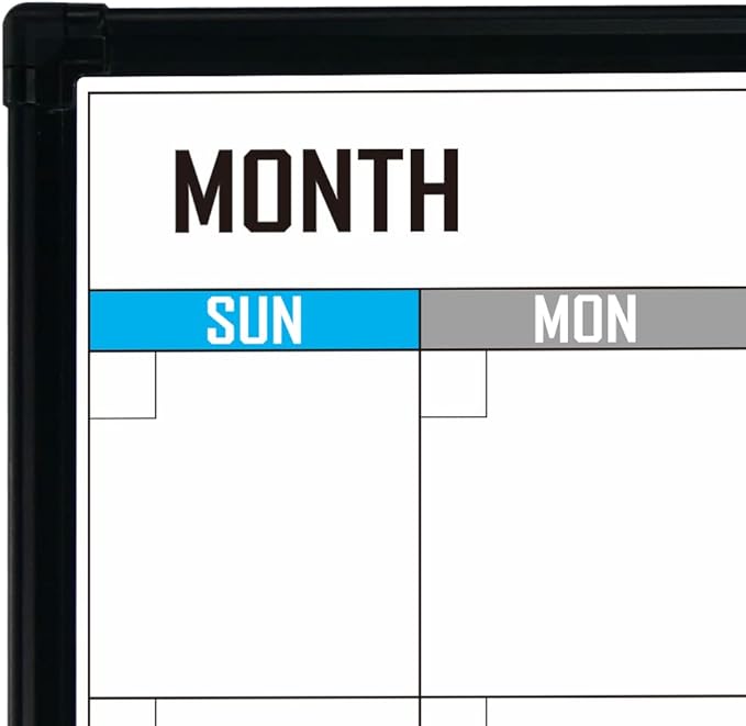 XBoard Dry Erase Calendar Whiteboard 28 X 20 - Combo White Board Calendar Monthly, Magnetic White Board + Corkboard with Black Aluminum Frame