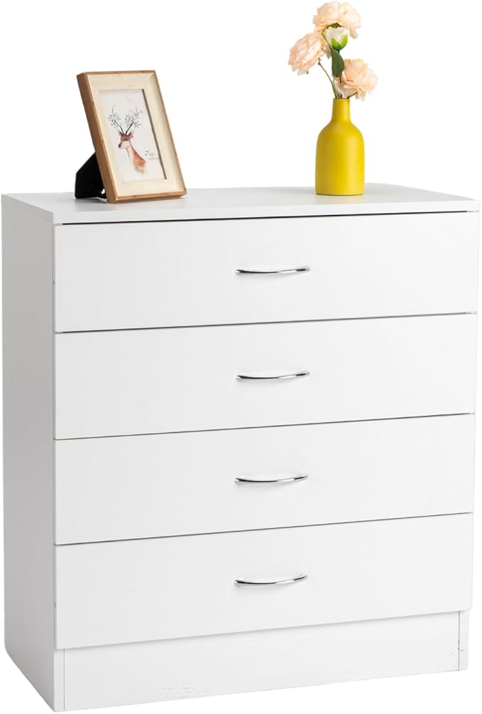 Karl home 4 Drawer Dresser for Bedroom, Small Chests of Drawers Modern Nightstand, White Dresser Chest with 4 Storage Drawers, Dressers for Nursery, Hallway, Living Room, Closet