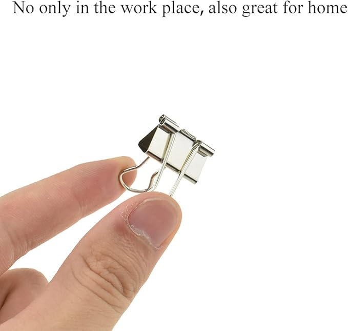 HAHIYO Binder Clips Paper Clamps Spring Steel Sturdy Small 0.75 inches Width 0.2 Inch Capacity No Sharp Edges Heavy Duty Tight Grip Reusable Silver Metal Bright Finish for Home Office School 30 Pack
