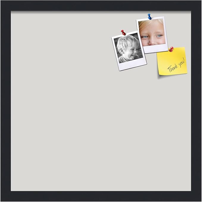 PinPix 17x17 Inch Cork Bulletin Board. This Decorative Framed Pin Board Comes with Light Stone Design and a Satin Black Frame. Ideal for Home Office Decor or Message Board (PinPix-1809)