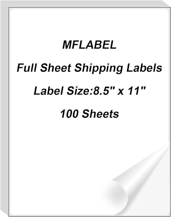 MFLABEL Full Sheet Sticker Label, Address Sticker, White Matte Label Paper, 8-1/2" x 11" Shipping Labels for Laser & Inkjet Printer (5000 Labels, 5000 Sheets)