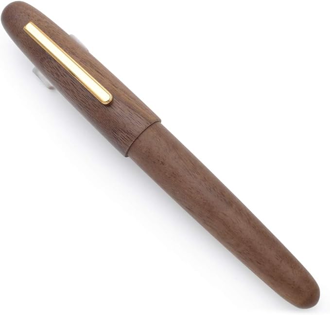 JINHAO 9056 Natural Wood Fountain Pen Handmade Ink Pen (Peach Wood, Fine Nib 0.5mm)