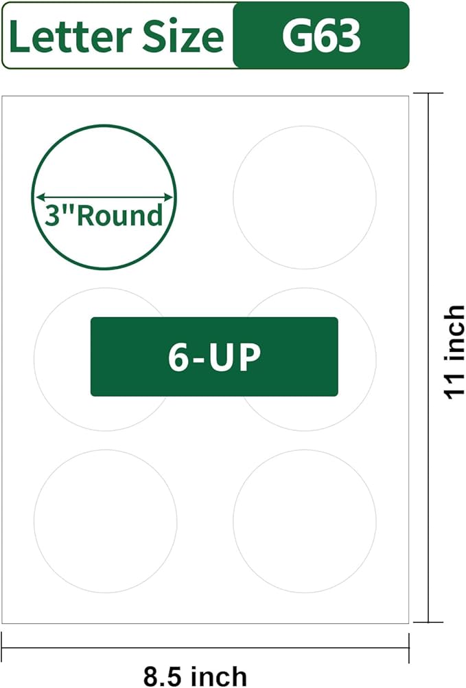 3 Inch Round Labels Printable White Matte,40 Sheets,6 Circles per Sheet,Circle Stickers 3 Inch for Laser/Inkjet Printers,3 Circle Labels,3" Diameter, Letter Size