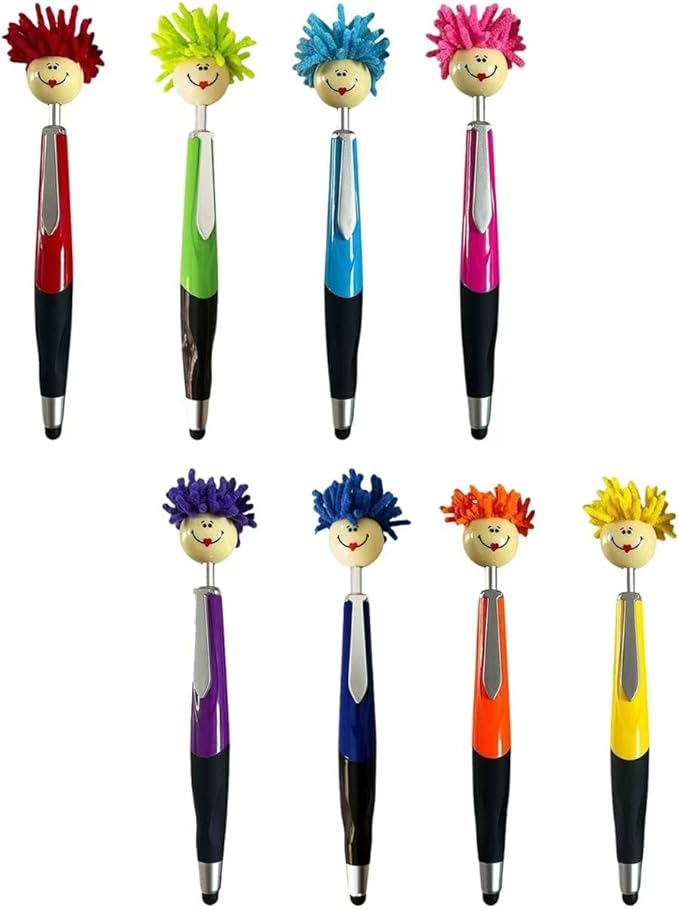 Pens,Funny Mophea Topper Pens,8pcs Mop Head Ballpoint Pens,with Plush Hair Writing Click Pen Portable Cute Cartoon Multi-function Signing Pen Decor Gift for Office Home