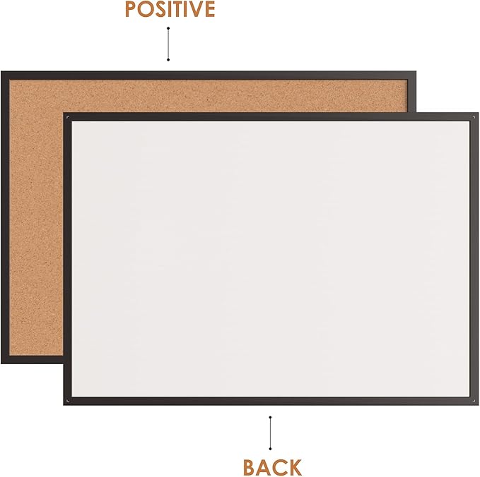 Board2by 2-Pack Cork Board Bulletin Board 20“ x 30”, Black Wood Framed Corkboard, Office Board for Wall Cork, Large Wall Mounted Notice Pin Board with 32 Push Pins for School, Home & Office