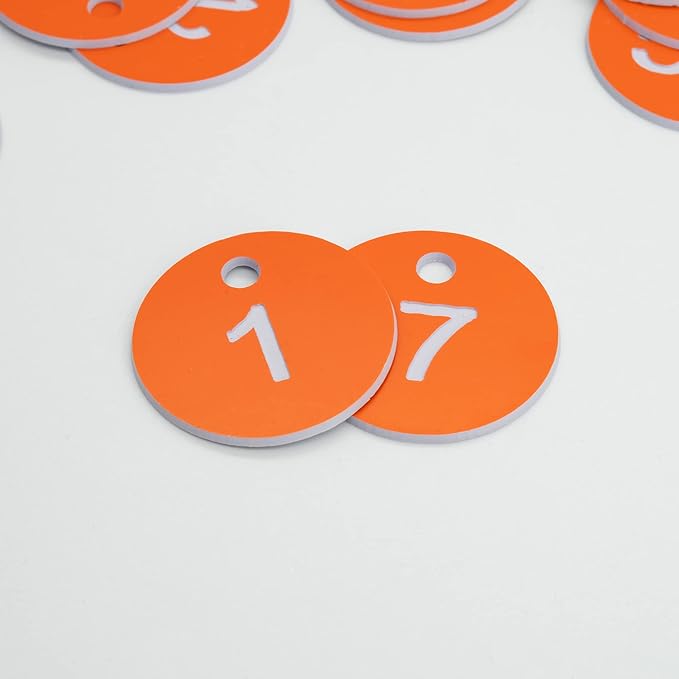 StayMax Plastic ID Number Tags Engraved Tags Key Tags Without Key Rings (1-50, Orange)