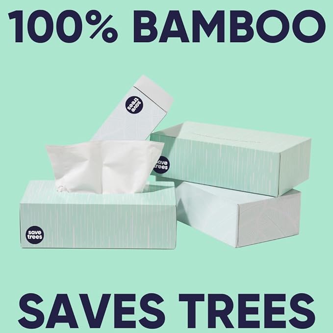 Bamboo Facial Tissues -24 Boxes- Bamboo Tissue Boxes, 90 Hypoallergenic Facial Tissues per Box - Unscented, Fragrance-Free, Eco-Friendly Tissues in Plastic-Free Packaging
