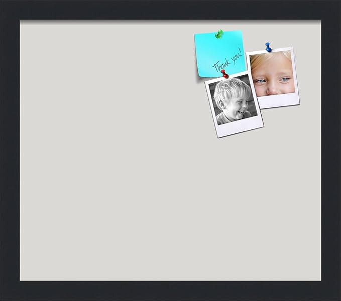 PinPix 15x13 Inch Cork Bulletin Board. This Decorative Framed Pin Board Comes with Light Stone Design and a Satin Black Frame. Ideal for Home Office Decor or Message Board (PinPix-1809)