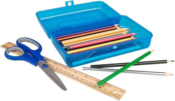 Craft County | Transparent Pencil Box | Colored Utility Box Storage Office Supplies Organizer | Pink