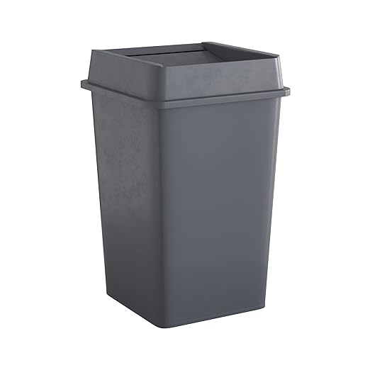 35 Gallon Grey Square Commercial Trash Can with Lid