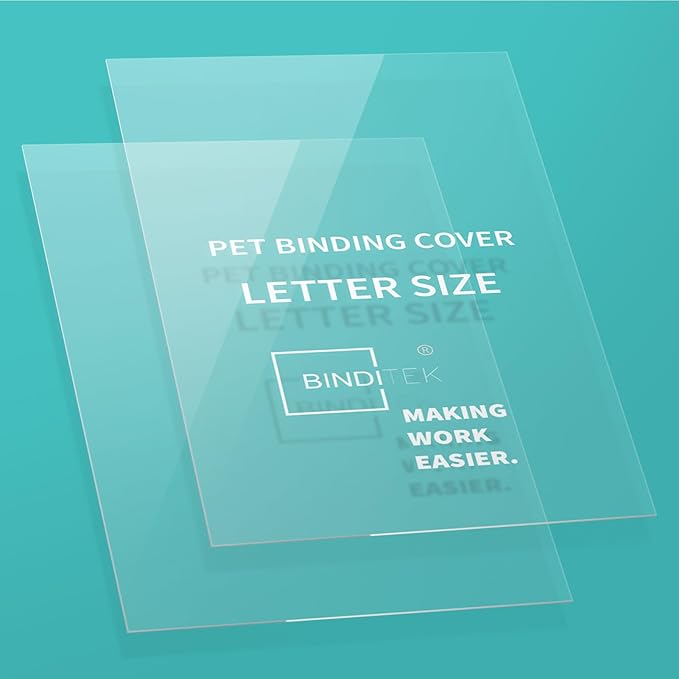 Binditek 100 Pack 6 Mil Clear Presentation Covers for Binding, Ultra Clear, 8.5 x 11 Inches, Letter Size, Square Corners, Un-Punched, Office Supplies