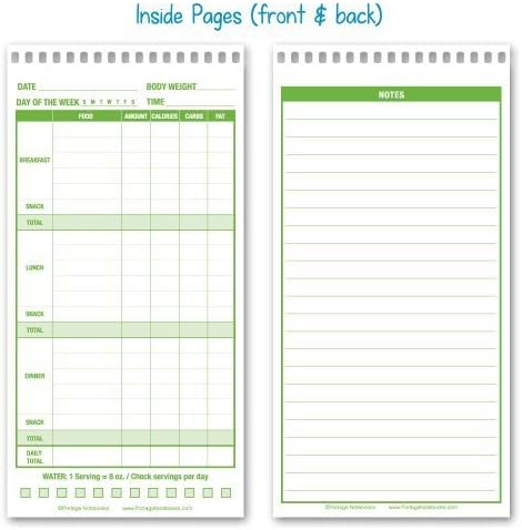 Portage Food Diet Journal - Notebook for Daily Food Intake with Template to Track Calories, a Food Diary, Meal Tracker – 4 x 8 Inches, 70 Sheets, 140 Pages, (Pack of 3)