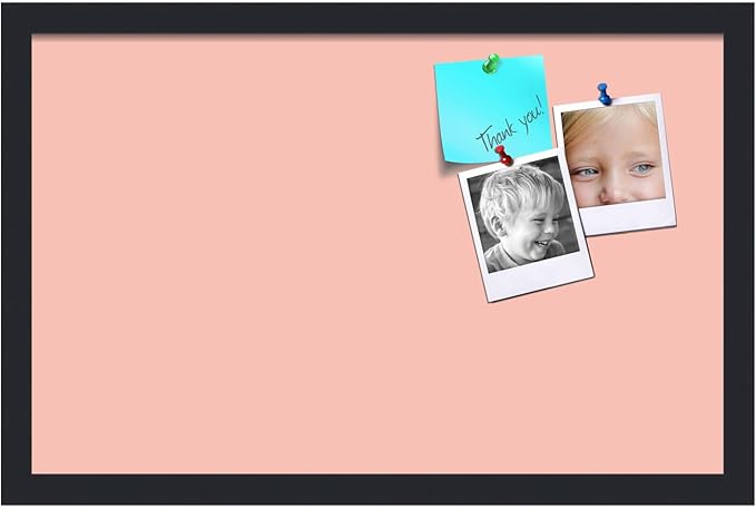 PinPix 22x14 Inch Cork Bulletin Board. This Decorative Framed Pin Board Comes with Pink Pastel Design and a Satin Black Frame. Ideal for Home Office Decor or Message Board (PinPix-1813)
