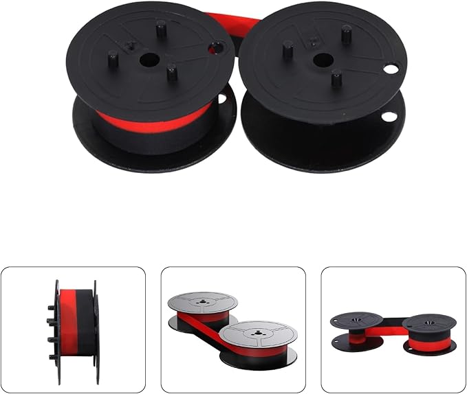 3-Pack Universal Twin Spool Calculator Ribbon, More High Ink Content Version, Compatible with GR24 Porelon 11216 Replacement for Nukote BR80c, Sharp El 1197 P III, Dataproducts R3027,Black/Red