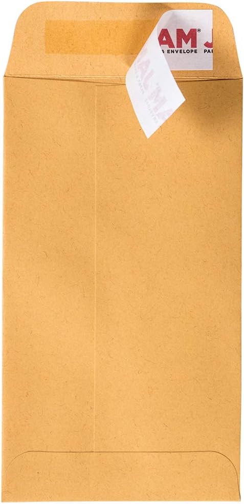 JAM PAPER #5.5 Coin Business Envelopes with Peel and Seal Closure - 3 1/8 x 5 1/2 - Brown Kraft Manila - 100/Pack