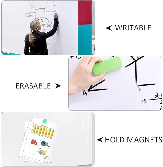 Magnetic Whiteboard Contact Paper for Wall 72 x 48 inches, Magnetic Dry Erase White Board Sticker with Non-Adhesive Backing for Office Home School