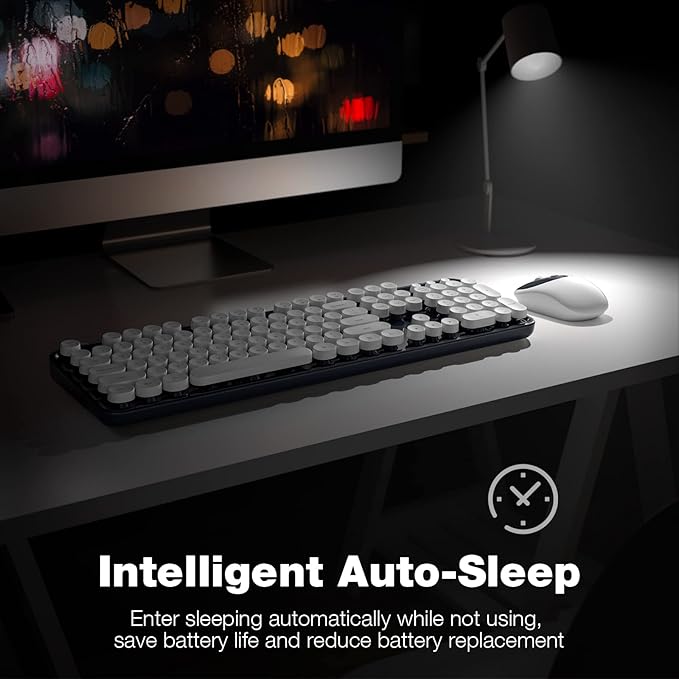 Wireless Keyboard and Mouse, Typewriter Full Size Keyboard with Number Pad and 2 in 1 USB Connected Mouse for Windows 7/8/10, Laptop, Desktop, PC, Computer (Dark-Blue)