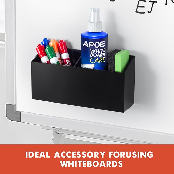 Magnetic Dry Erase Marker Holder, Acrylic Magnet Pen Holder for Whiteboard, Refrigerator, Magnetic Fridge Organizer for Office, Classroom, Whiteboard Maker Holder, Locker Organizer(Black)