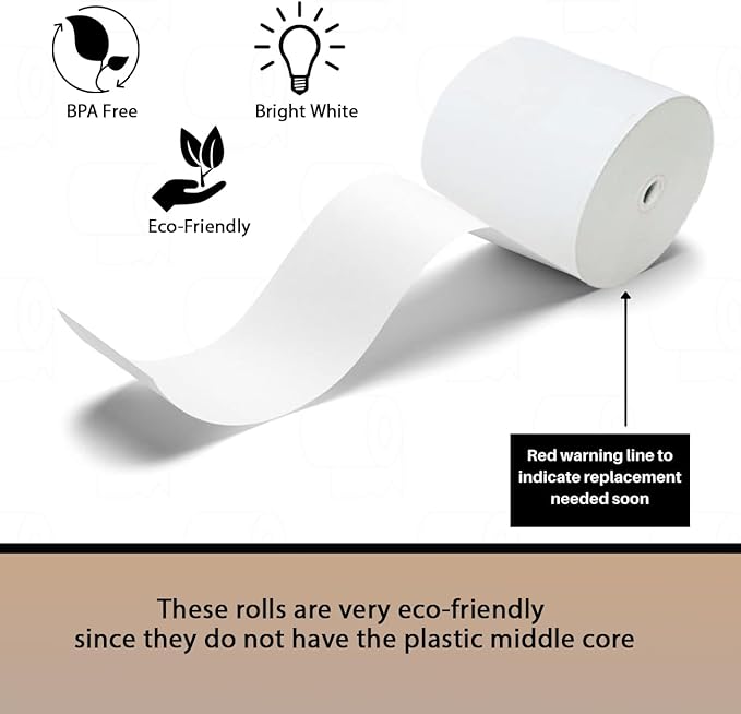 3 1/8 x 190 Thermal Paper Rolls - Large Receipt Roll - Compatible with Clover Stations, P100, P550, SCP700, Square Stations (30 Rolls Per Case)