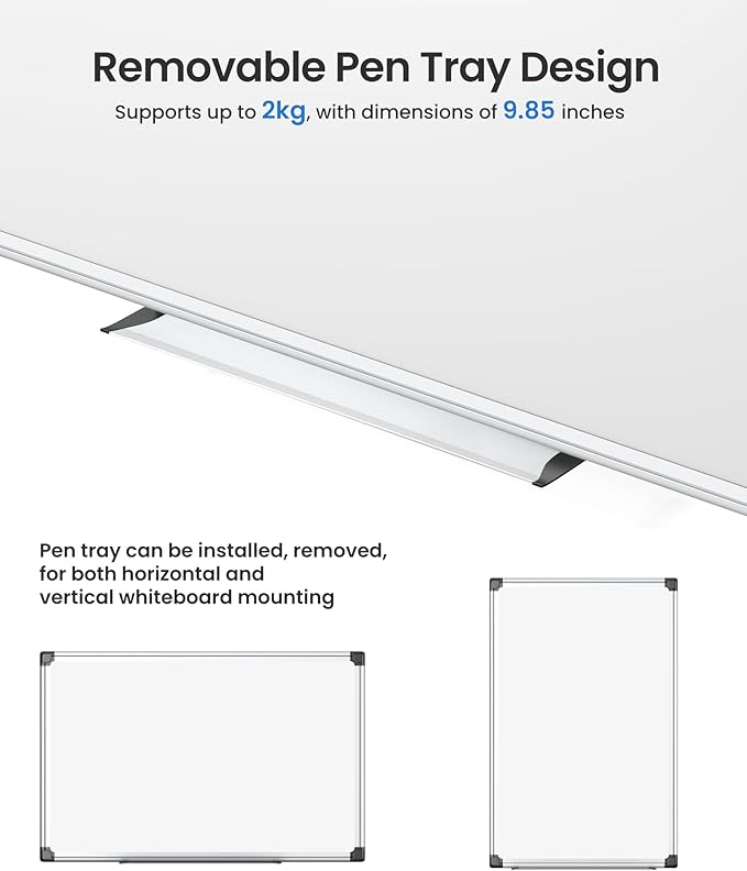 VUSIGN 3PCS Magnetic White Board Kit for Wall 36" x 24", 3 Dry Eraser & 6 Multicolor Markers & 12 Magnetic Pins, Sliver Reinforced Aluminum Frame for Home, School, Office